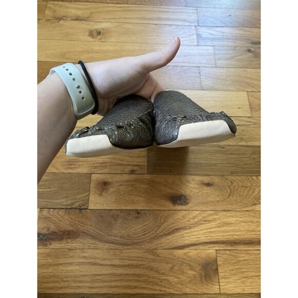 Kate Spade Hand Sewn Snake Print Embossed Leather Driving Loafers Gold 8.5 B - Picture 3 of 7